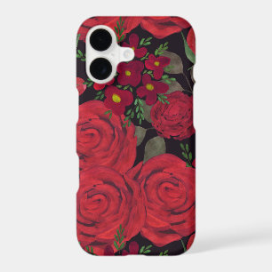 Watercolor red roses on black,