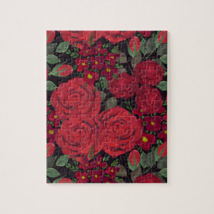 Watercolor red roses on black, jigsaw puzzle