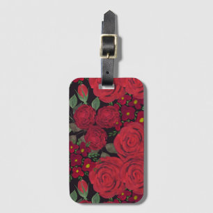 Watercolor red roses on black, luggage tag