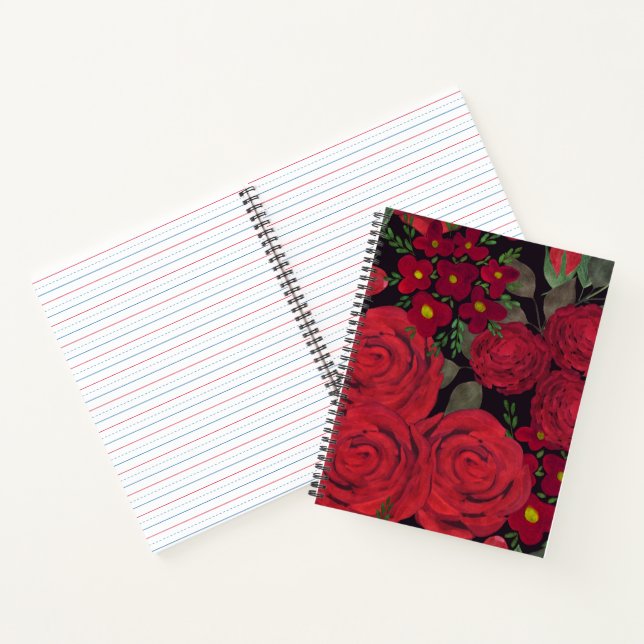 Watercolor red roses on black, notebook (Inside)