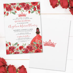 Watercolor Red Roses Quinceanera Invitation