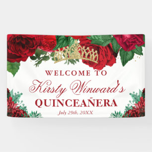Watercolor Red Roses Quinceanera Welcome Banner