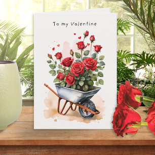 Watercolor Red Roses Rustic Floral Valentine's Day Card