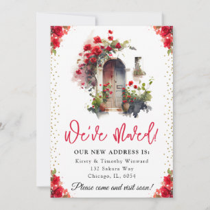 Watercolor Red Roses Spring Door New Home Announcement