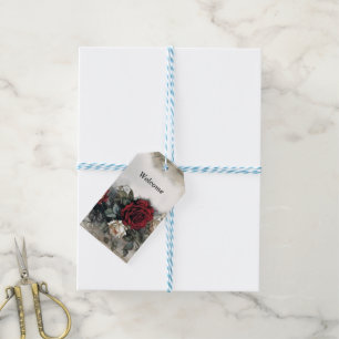 Watercolor Red Roses Vintage Goth Wedding Gift Tags