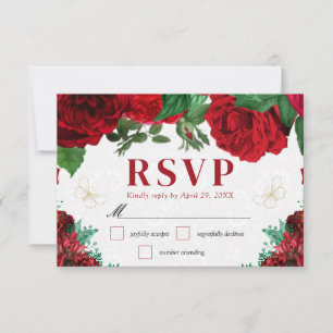 Watercolor Red Roses Wedding RSVP Card