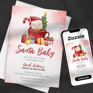 Watercolor Red Santa Baby Christmas Baby Shower Invitation
