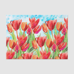 Watercolor Red Spring Tulips Tissue Paper