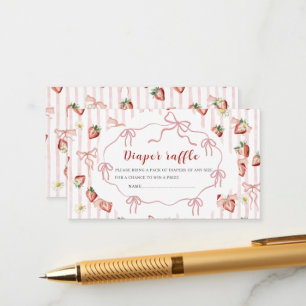  Watercolor red strawberry daisy baby shower diape Enclosure Card