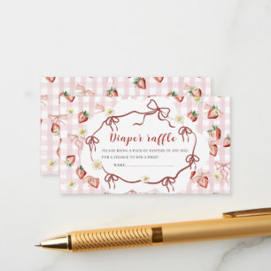 Watercolor red strawberry daisy baby shower diape Enclosure Card