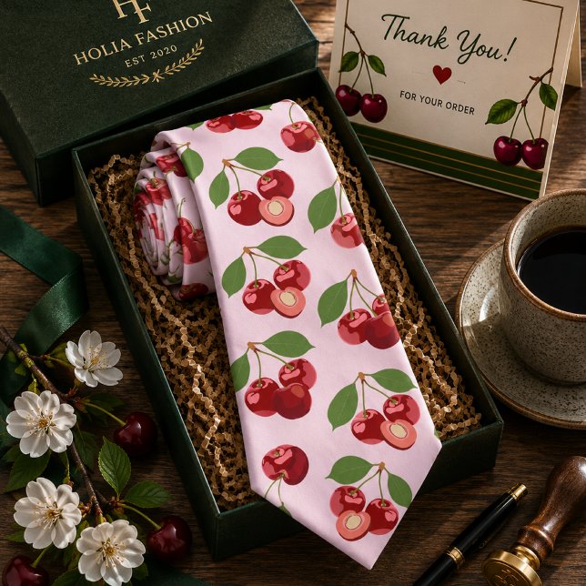 Watercolor Red Sweet Cherry Pattern Tie (Creator Uploaded)
