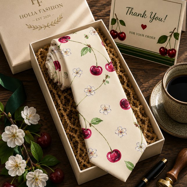 Watercolor Red Sweet Cherry Pattern Tie (Creator Uploaded)