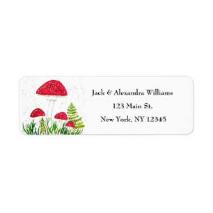 Watercolor Red Toadstools Cute return address