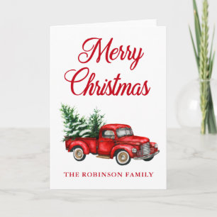 Watercolor Red Truck Merry Christmas Folded Card