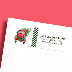 Watercolor Red Truck Wreath Christmas Address