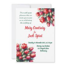 Watercolor red tulip bouquet wedding invitation