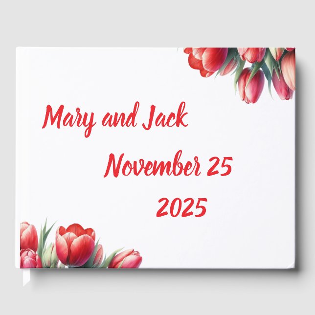 Watercolor red tulip wedding Foil Guestbook (Front)