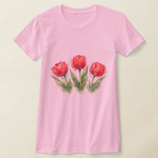 Watercolor Red Tulips T-Shirt