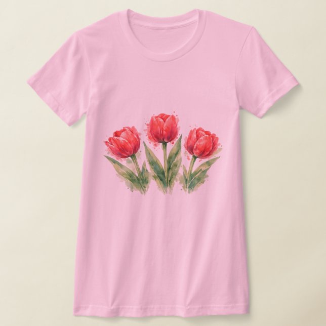 Watercolor Red Tulips T-Shirt (Laydown)