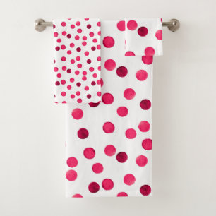 Watercolor  red watercolor polka dot pattern bath towel set