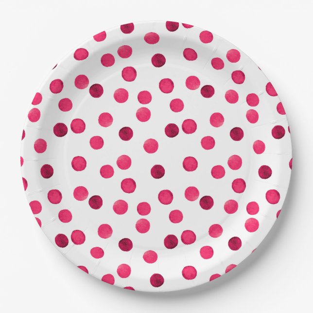 Watercolor  red watercolor polka dot pattern paper plate (Front)