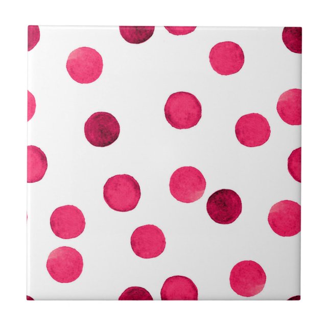 Watercolor  red watercolor polka dot pattern tile (Front)