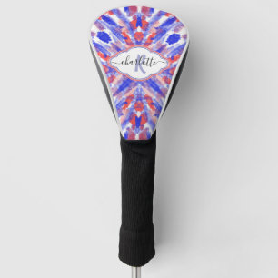 Watercolor Red, White and Blue  Monogram  Abstract Golf Head Cover