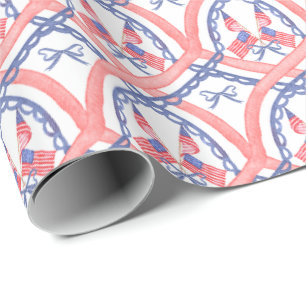 Watercolor Red White & Blue 4th of July Flags Wrapping Paper