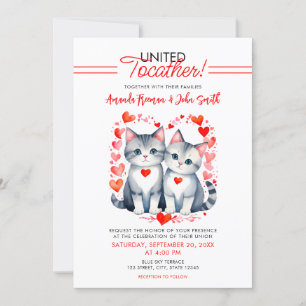 Watercolor Red & White Cute Cats Wedding Invitation