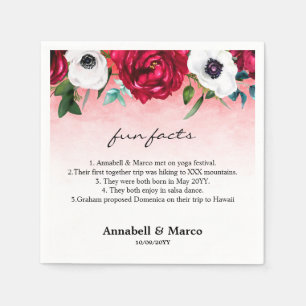 Watercolor Red White Floral Fun Facts  Napkins