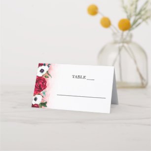 Watercolor Red White floral  Place Card