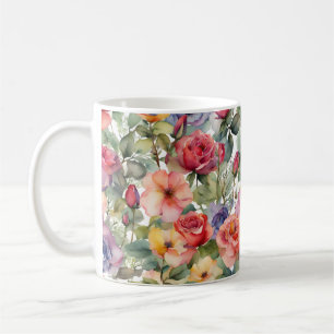 Watercolor Red Wild Roses Floral Coffee Mug