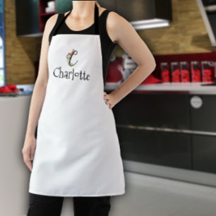 Watercolor red wildflowers monogram apron