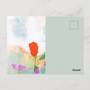 Watercolor Red Wildflowers with Sky Postcard