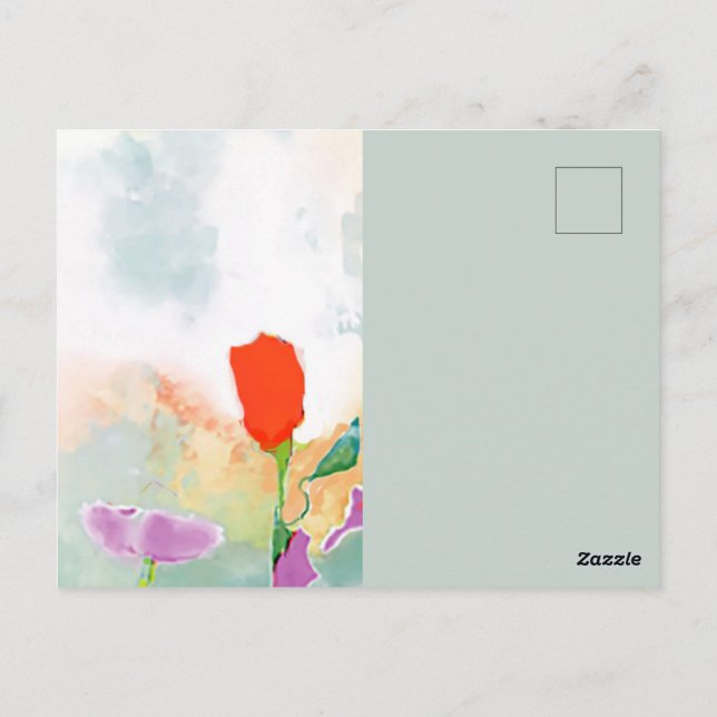 Watercolor Red Wildflowers with Sky Postcard (Back)