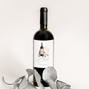 Watercolor Red Wine Botanical Cheers to Love Label