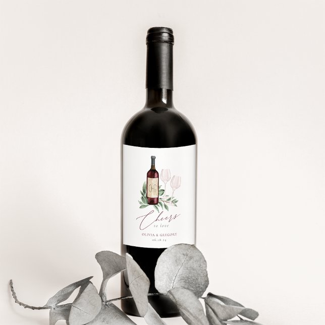Watercolor Red Wine Botanical Cheers to Love Label (Creator Uploaded)