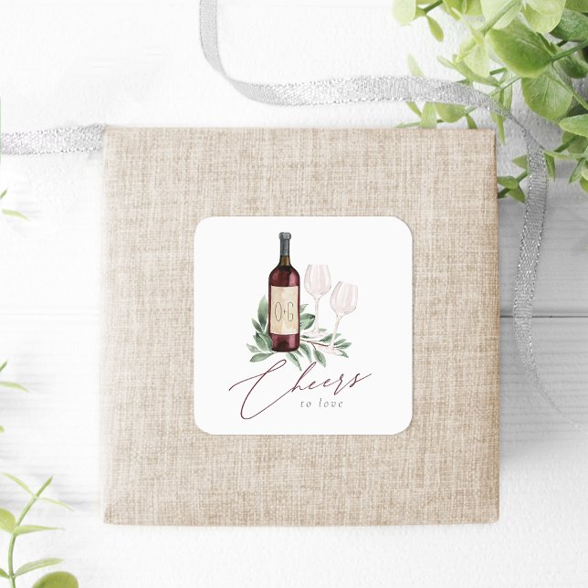 Watercolor Red Wine Botanical Cheers to Love Square Sticker (Creator Uploaded)
