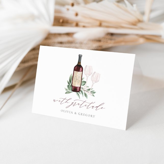 Watercolor Red Wine Botanical Couples Thank You Card (Creator Uploaded)
