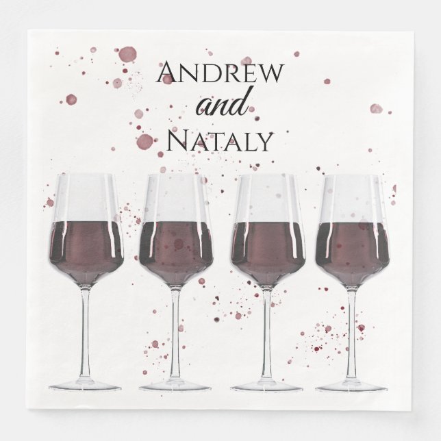 Watercolor red wine party napkin (Front)