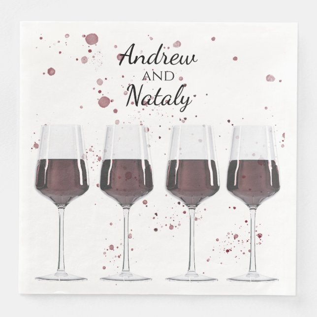 Watercolor red wine party napkin (Front)