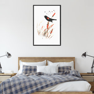 Watercolor Red Wing Blackbird Bird Nature art Canvas Print