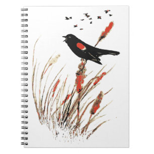 Watercolor Red Wing Blackbird Bird Nature art Spiral Notebook