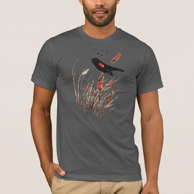 Watercolor Red Wing Blackbird Bird Nature art T-Shirt (Front)