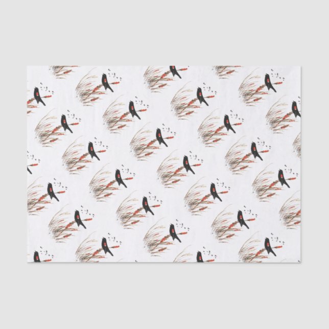 Watercolor Red Wing Blackbird Bird Nature art Tissue Paper (Front)
