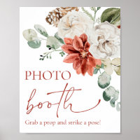 Watercolor Red Winter Christmas Photo Booth Sign