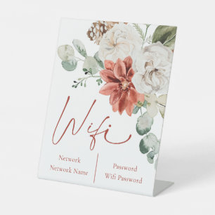 Watercolor Red Winter Christmas Wifi Bridal Shower Pedestal Sign