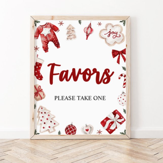 Watercolor Red Winter Cute Christmas Favours Sign (Creator Uploaded)