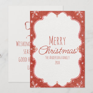 Watercolor Red Winter Snowflakes Frame Christmas Holiday Card