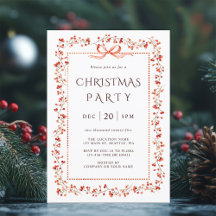 Watercolor Red Winterberry Frame Christmas Party 